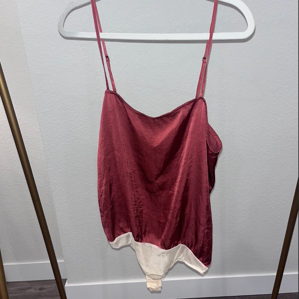 Free People Intimately Satin Bodysuit in Ruby